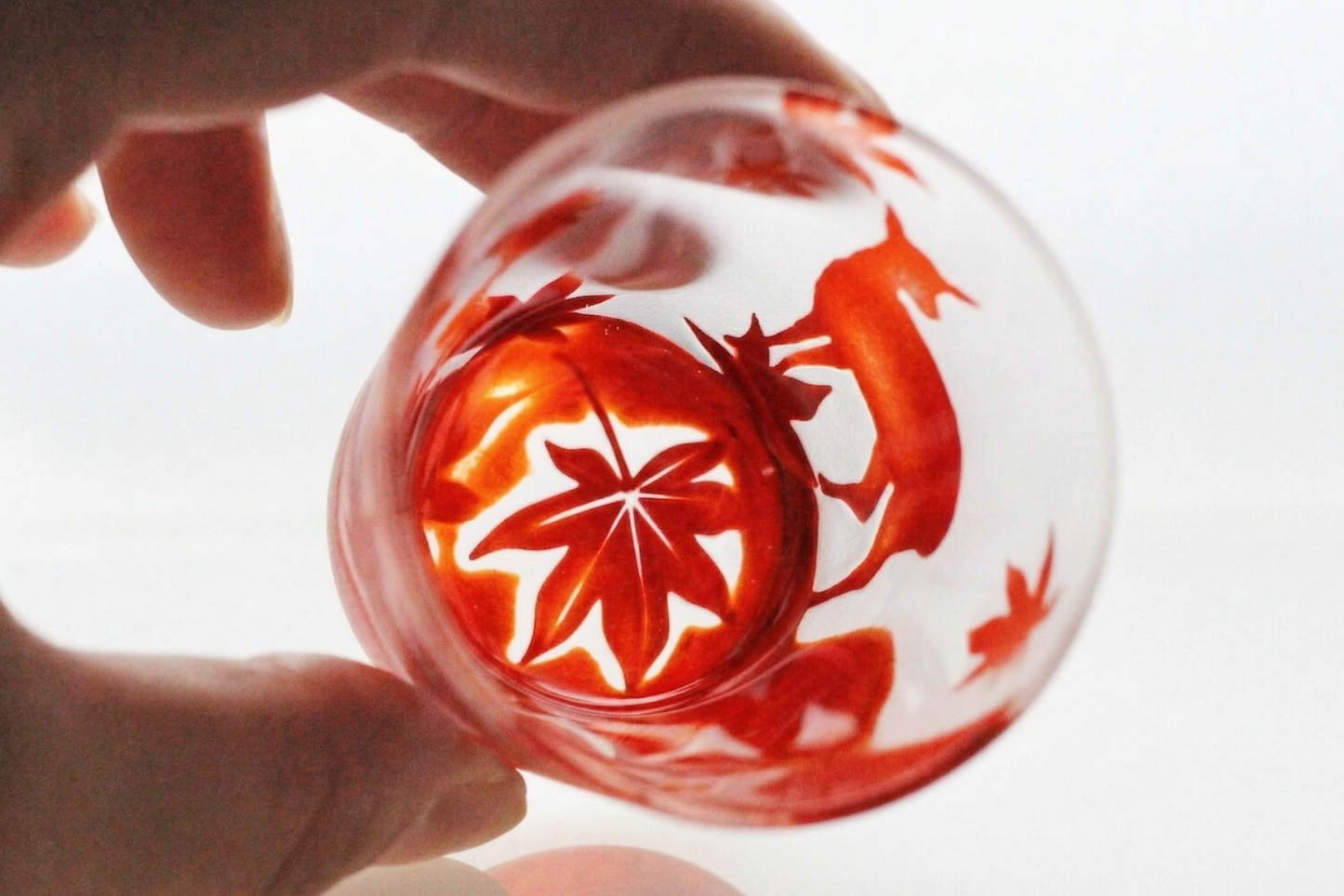 Hanafuda Sake Glass - Deer & Autumn Leaves