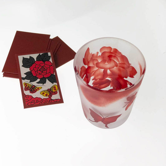 Hanafuda Sake Glass - Butterfly & Peony