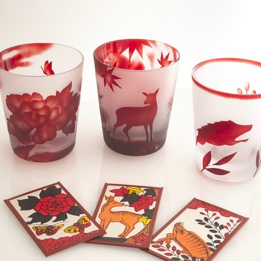 Hanafuda Sake Glass Set (3pcs) - Boar, Deer & Butterfly