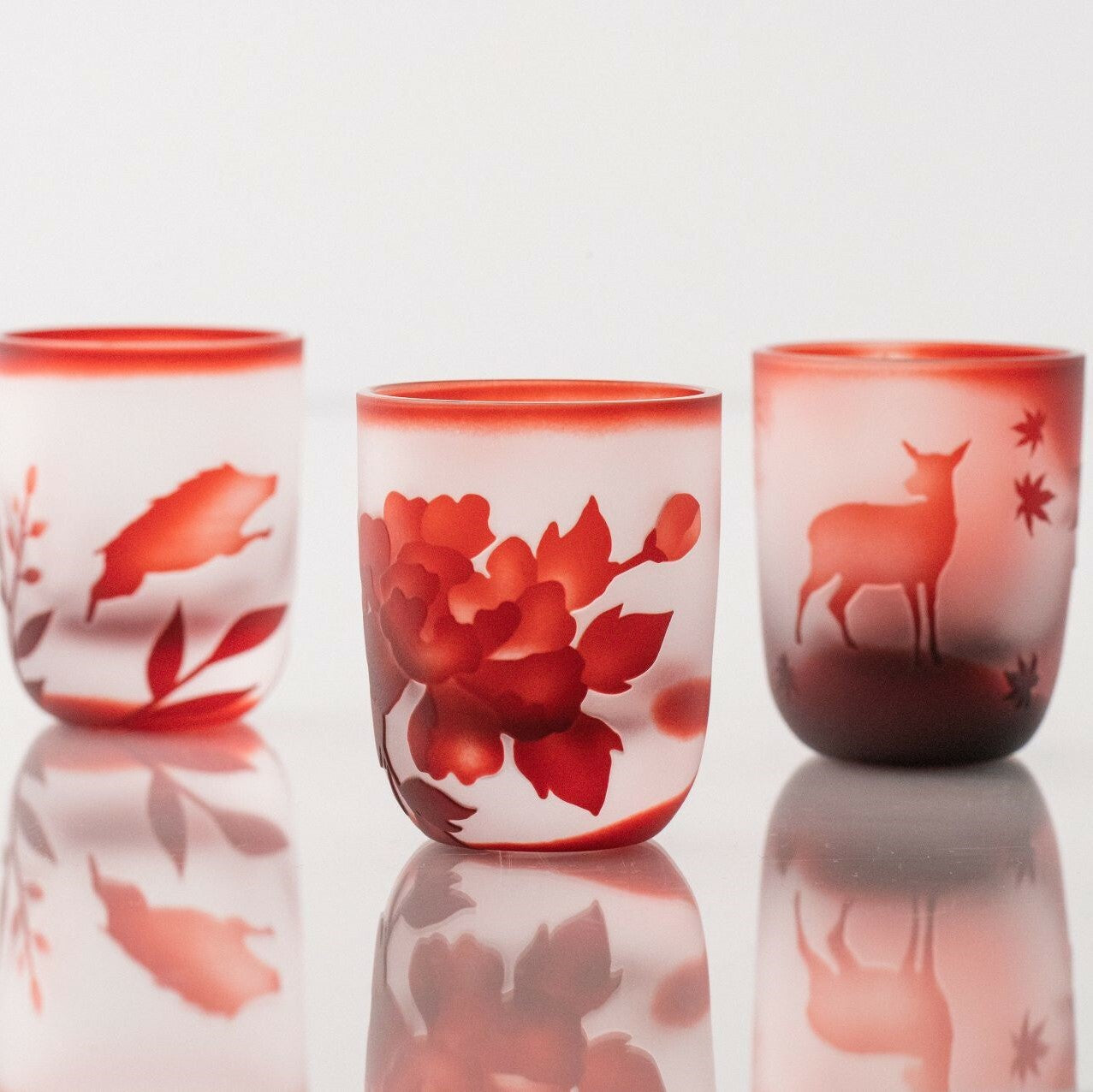 Hanafuda Sake Glass Set (3pcs) - Boar, Deer & Butterfly