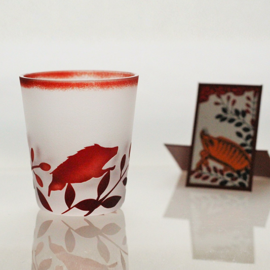 Hanafuda Sake Glass - Boar & Bush Clover
