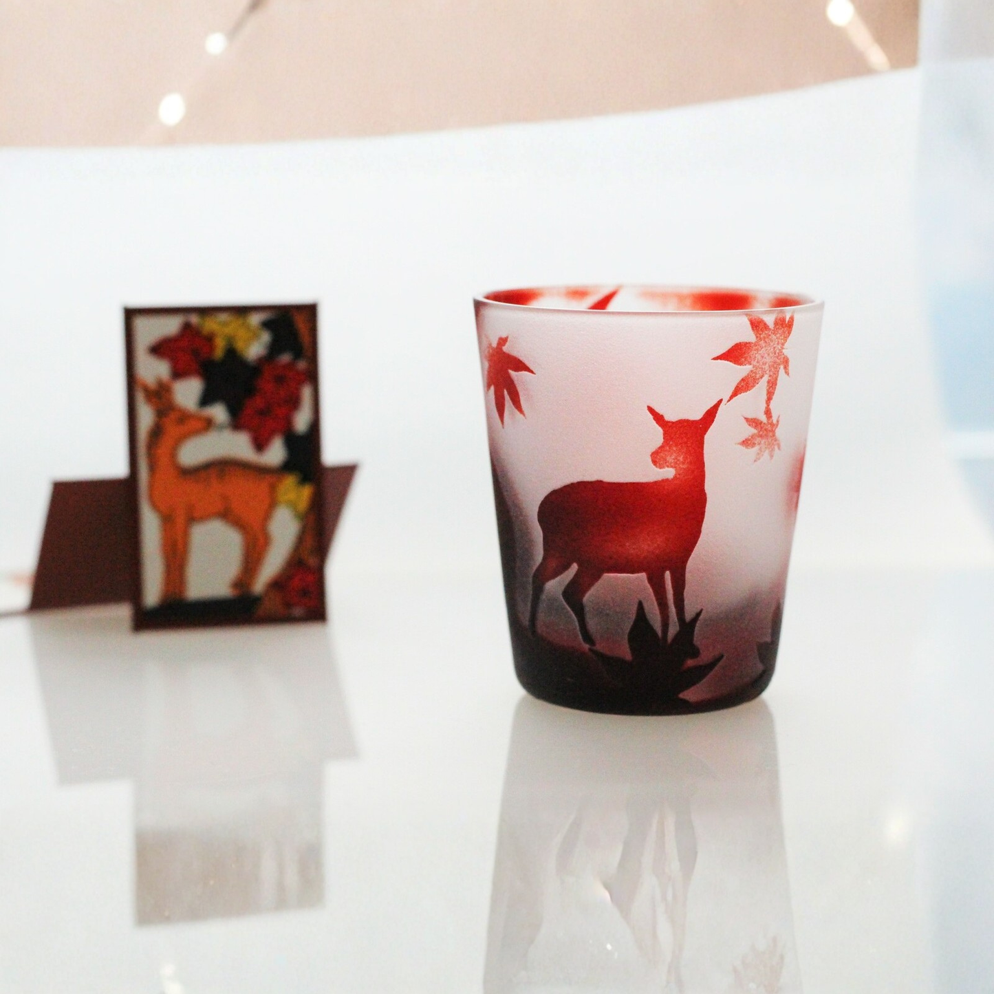 Hanafuda Sake Glass - Deer & Autumn Leaves